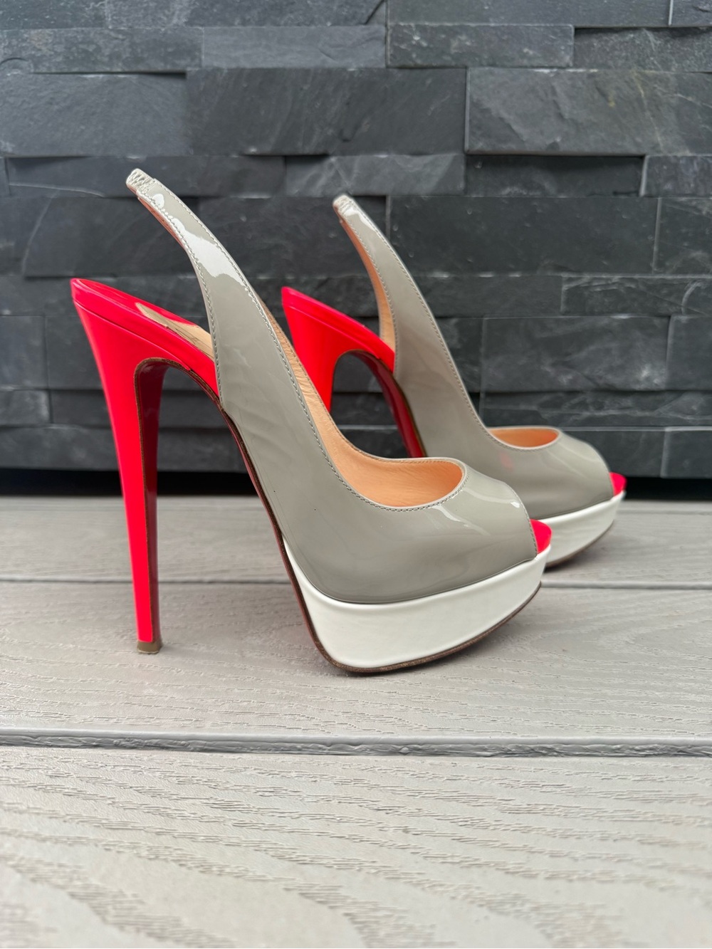 Louboutin Color Block Lady Peep Slingbacks